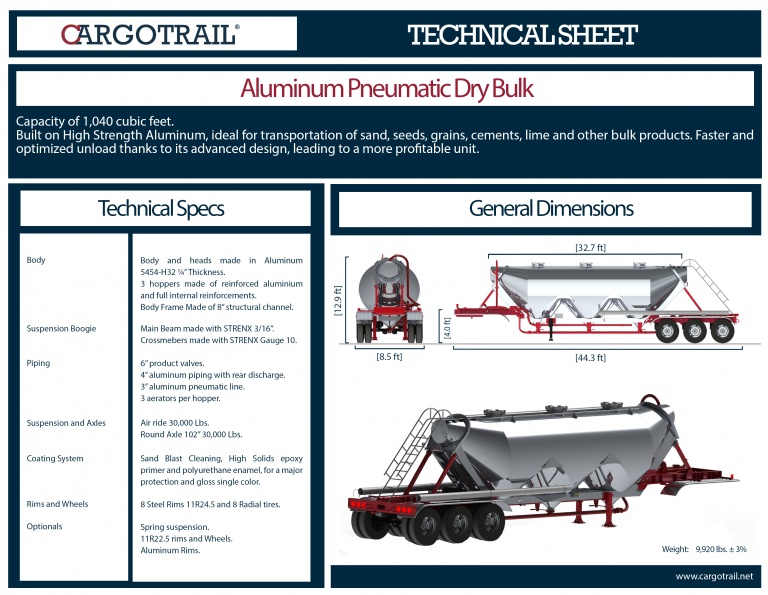 Aluminum or Steel Pneumatic Dry Bulk Tank Trailer Cargo Trail